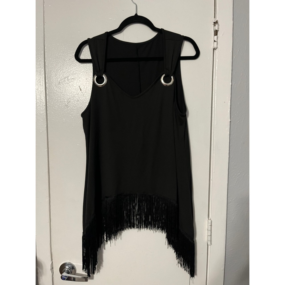 Shein Curve Black Fringe Grommet Tank Top Womens 2XL V-Neck Sleeveless Western